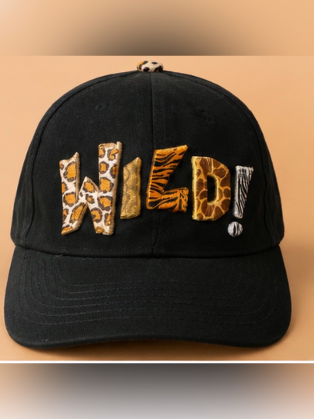 Disney Animal Kingdom womens black baseball cap Animal-Print "WILD!" 3D Patch